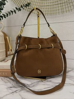 House of Harlow 1960 Brown Suede Shoulder Bag with Gold Hardware